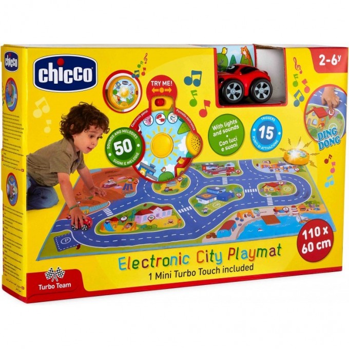 Игровой коврик CHICCO "Город" электрон. с машинкой, Разноцветный 00009700000000