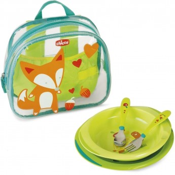 Набор детской посуды CHICCO (тарелка 2 шт, ложка, вилка) в рюкзачке 18м+ Набор детской посуды CHICCO (тарелка 2 шт, ложка, вилка) в рюкзачке 18м+