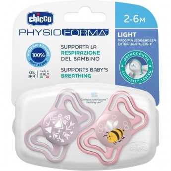 Пустышка CHICCO PHYSIO LIGHT PINK сил 2-6M 2 шт Пустышка CHICCO PHYSIO LIGHT PINK сил 2-6M 2 шт